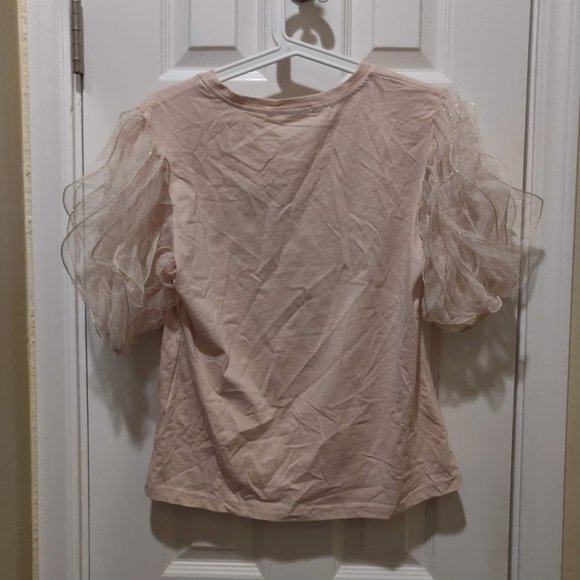 Love Look Peach T-Shirt with Tulle Ruffled Shoulders, Size S/M - Picture 3 of 4